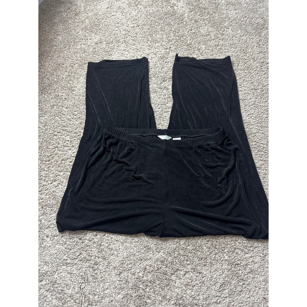 Laura Ashley Petite Black Wide Leg Slinky Knit Pants Elastic Waist PL